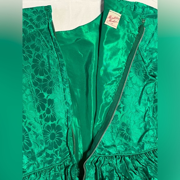 Vintage 60s Brocade Emerald Green Monterey Modes Dress Full Skirt Rockabilly 50s - Picture 13 of 13
